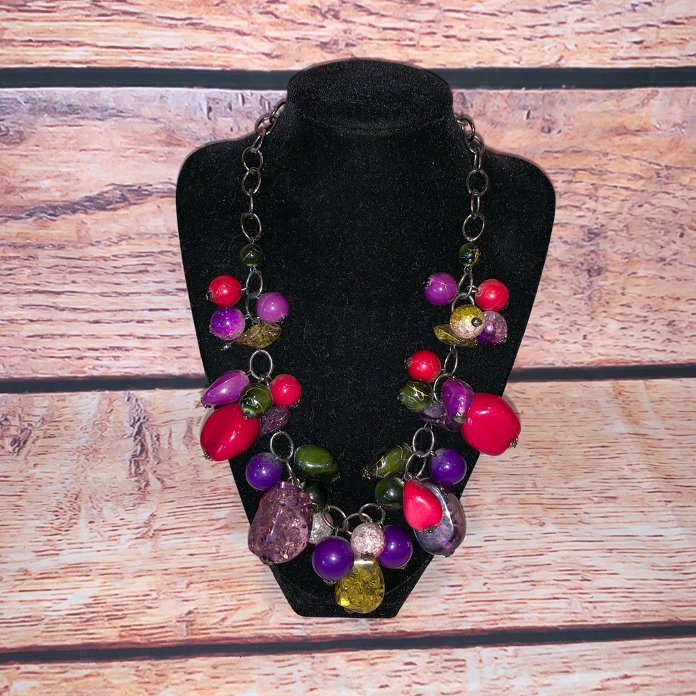 Funky Pink, Green, Purple Statement Necklace